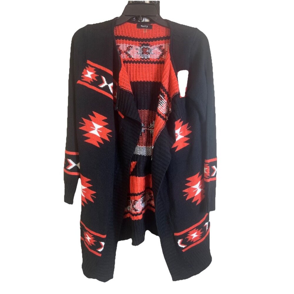 Verty Women’s Long Sleeve Open Cardigan Sweater Fringe Aztec Boho Size S/M